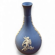 Vintage Wedgwood Blue Jasperware Bud Vase – Classical Cherub Relief – 14cm High