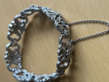 Vintage Silver Art Deco Design Marcasite link  Bracelet / 18cm/ Safety Chain