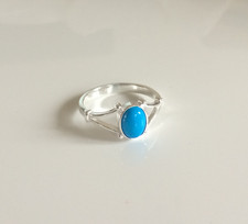 New 925 Sterling Silver Ladies Open Ring set with an 8x6mm Turquoise sizes J-R