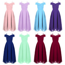 Girls Cold Shoulder Adjustable Strap Bridesmaid Dress Pageant Prom Maxi Dresses