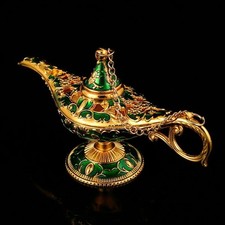 Aladdin Genie Magic Lamp, Legend Metal Carved Wishing Light Pot Decor