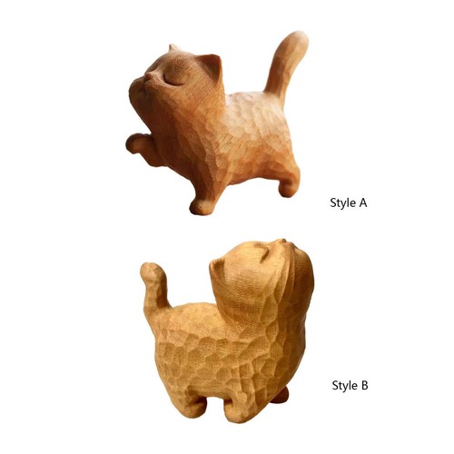 Wooden cat statue lifelike - cat,