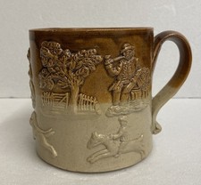 Early English Brown Saltglaze Stoneware Mug/Tankard with Hunting Scene.