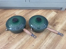2x Vintage Le Creuset 18cm Cast Iron Green Enamel Saucepans Pans Pots