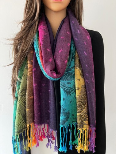 Black feather peacock scarf - feather,