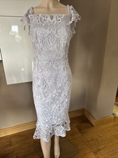 Lipsy VIP Silver Lace Flip Hem Bridesmaids Weeding Race Dress Size 14 New