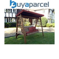 Charles Taylor Wooden Dorset 3 Seater Swing Seat Chair Bench Red Cushion Cover