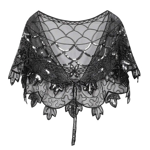 Womens 1920s sequin cape sheer - womens,