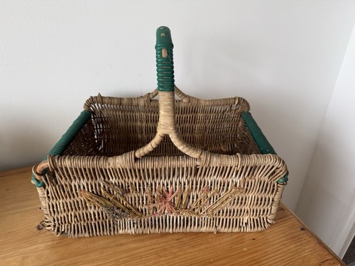 Vintage wicker basket green - vintage,