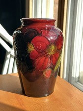 Walter Moorcroft Pottery vase 6" vase flambe Clematis Good see cond rpt