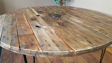Deluxe 1.5m Industrial Wooden Cable Reel Drum Round Dining Table 