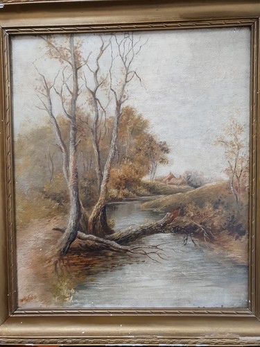 Tree and river - oil, painting