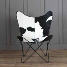 Western Vintage Lounge Accent Chair Cowhide Leather Butterfly chair Classic BKF