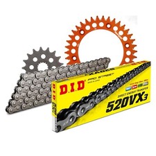DID Motorcycle Chain Set Alu 520VX3 Rivet Lock Orange