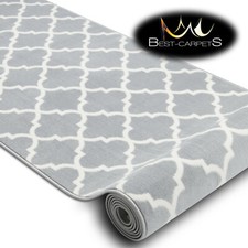 Modern Hall Carpet Runner BCF "MORAD" Moroccan trellis GREY / CREAM 60-120 cm