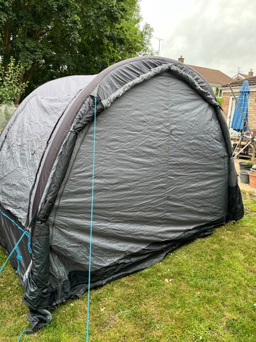 Tent and awning including rail