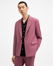 AllSaints Men's Pink Suit Wool Blend Single Breasted One Button Modern Fit UK 40