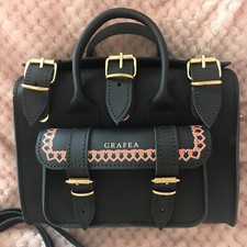 ?? GRAFEA Luna Small Leather Shouder Bag Handbag Black Red Heart Print Stylish