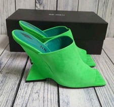 The Attico Cheope Mule Suede Leather Wedge Sandals Fluorescent Green UK 8