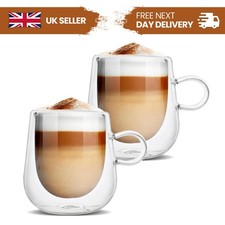 2 Pack Double Walled Glass Coffee Mugs 275ml Thermal Insulated Cup with Handle