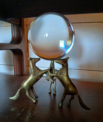 Three horse brass crystal ball - three,