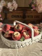 Vintage Huge 12” Basket of Ceramic Life-Size Apples Italy Table Centrepiece