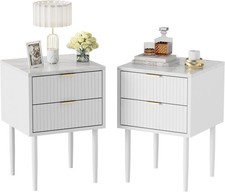 Set of 2 White Marble Bedside