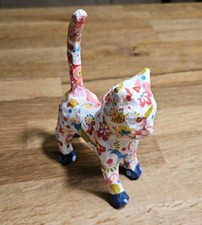 Vintage Decoupage Paper Mache Cat Ornament Figure Floral
