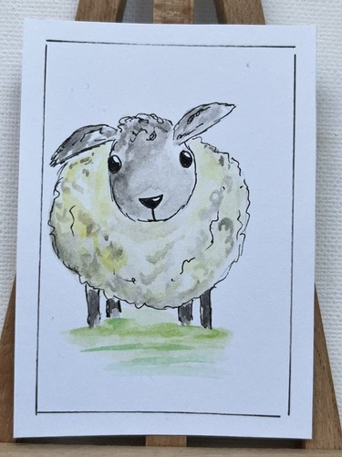 Aceo original art sheep - art,