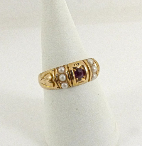 15ct gold ruby pearl ring - 15ct,