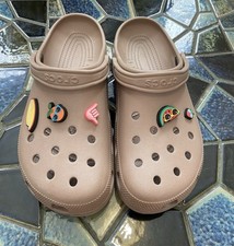 Crocs Classic Clogs Latte Slides Unisex Mens US 12 Shoes + 5 Jibbitz Charms