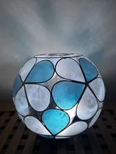 Vintage Capiz Shell Floral Rounded Pendant Light Shade Blue Approx 8.5” Wide