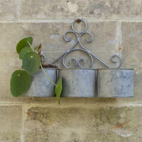 Trio hanging zinc planters - zinc,