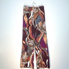CHICO'S Traveler's Floral Palazzo Pants Brown Burgundy Cream Size 4 Petite (0P)