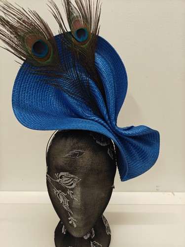 Blue large straw fascinator - large,