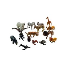 16 Various Zoo Animals Hard Plastic - Lions, Leopard, Zebra, Hippo, Giraffe Etc