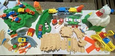 Vintage 1990's Fisher Price Flip Track 135+ pcs Mountain Rail Road Airport READ