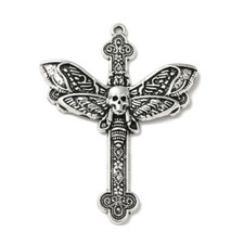 Tibetan Silver Charms Skull Cross Moth Gothic 54mm x 41mm 5pcs C486