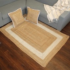 Rug Jute 100% Natural Hand Braided Rectangle Area Carpet Rustic Look Modern Rugs