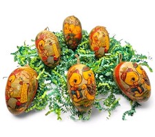 VTG Paper Mache Easter Eggs Set Of 6 West Germany MCM Candy Holders 3" 