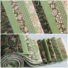 10 100% cotton fabric strips 2.5” x 42” jelly roll quilting floral forest green