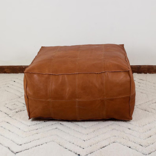 Vintage leather pouffe ottoman - leather,