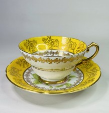 Vintage 20th C Bone China Staffordshire Stanley Yellow Gilded Tea Cup & Saucer