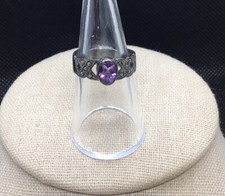 Vintage Sterling Silver 925 Amethyst & Marcasite Ring Sz 6.75 V648