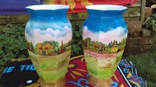 Pair Of Vintage 1930s  Newhall Hanley Merrie England Octagonal Vases