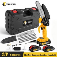 CONENTOOL Mini Chainsaw Cordless 6'' Electric One-Hand Saw Wood Cutter + Battery