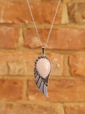 Angel Wing Base Mounted Necklace Rose Quartz  Stone Natural Crystal Pendants