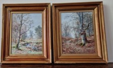 Walter Boodle 1859-1914 Paintings Fine Pair Framed Oil Woodland Trees Art Gift