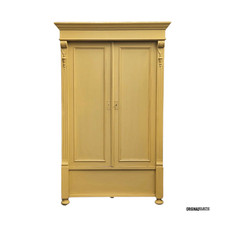 Antique Pine Wardrobe Armoire Linen Cupboard Mustard Yellow