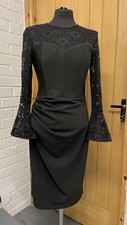 D21. DIVA CATWALK Designer Black Stretch Dress With Lace Size L 